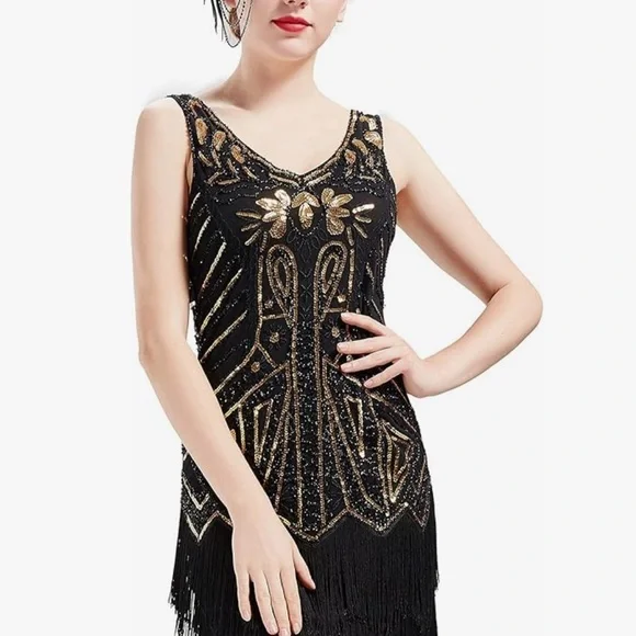 Elegant Black and Gold Mini Dress - Picture 3 of 9